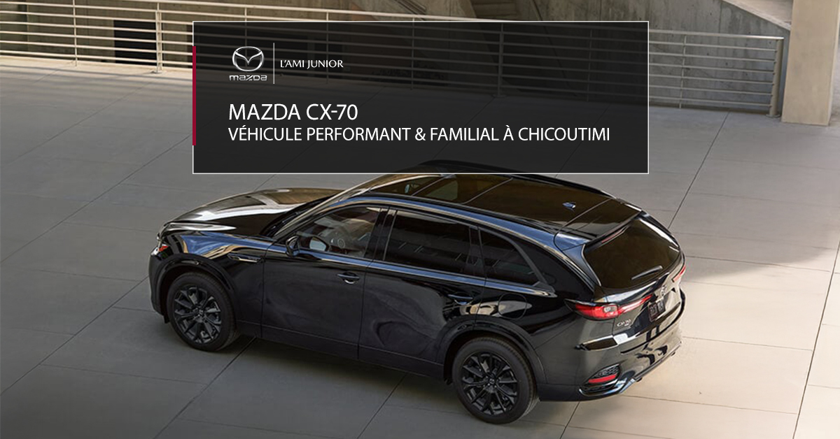 Mazda CX-70. VUS intermédiaire. Mazda 2025. Performance. Espace cargo. Technologie avancée. Sécurité. Confort. Design élégant. Moteur hybride. Transmission intégrale i-Activ AWD. Économie de carburant. Intérieur raffiné. Écran tactile. Système audio premium. Apple CarPlay. Android Auto. Caméra 360. Aide à la conduite. Toit ouvrant panoramique. Suspension adaptative. Style sportif. Expérience de conduite. Puissance. Modularité. Connectivité. Mazda Canada. Concessionnaire Mazda. L'Ami Junior Mazda. VUS Mazda. Mazda CX. Comparatif CX-70. Nouveauté Mazda.